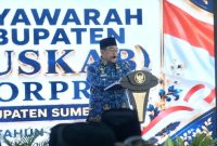 Wakil Bupati Sumenep KH Imam Hasyim saat sambutan Musyawarah Kabupaten (Muskab) KORPRI di Pendopo Agung Keraton Sumenep, Selasa (12/5/2026).