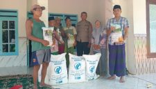 Ps. Kanit Binmas Polsek Gapura Aiptu Nur Yusuf, S.H., menyerahkan bantuan bibit jagung hibrida TB10 kepada Kelompok Tani Song Osong Lombung di Dusun Tolasan, Desa Grujugan, Kecamatan Gapura, Kabupaten Sumenep, sebagai bentuk dukungan terhadap program ketahanan pangan nasional, Sabtu (30/5/2026).
