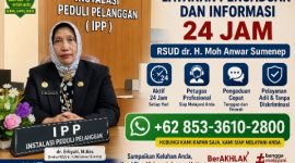 Flayer RSUD dr. H. Moh. Anwar Sumenep mengenai layanan Instalasi Peduli Pelanggan (IPP) yang menyediakan kanal pengaduan, informasi, dan konsultasi masyarakat selama 24 jam.