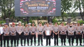 Polresta Sumenep menggelar Upacara Purna Tugas dan Korp Raport Kenaikan Pangkat Pengabdian di Lapangan Apel Tribrata Polresta Sumenep, Jumat (31/7/2026).