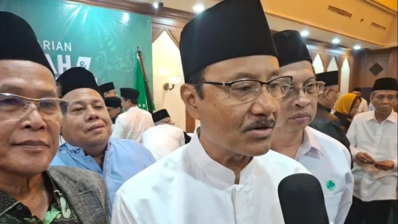 Ketua Panitia OC Muktamar Ke-35 NU H Saifullah Yusuf usai Rapat Gabungan Syuriyah-Tanfidziyah di Gedung PBNU, Jalan Kramat Raya 164, Jakarta, Selasa (7/7/2026). (Foto: NU Online/Haekal)