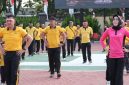 Polresta Sumenep saat olahraga bersama dalam rangka memperingati Hari Ulang Tahun (HUT) ke-81 Kemerdekaan Republik Indonesia, Sabtu (15/8/2026).