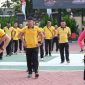 Polresta Sumenep saat olahraga bersama dalam rangka memperingati Hari Ulang Tahun (HUT) ke-81 Kemerdekaan Republik Indonesia, Sabtu (15/8/2026).