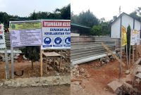 Pengumuman proyek resmi dari Dinas Pendidikan Wilayah IV Provinsi Jawa Barat dan poster imbauan penggunaan Alat Pelindung Diri (APD).