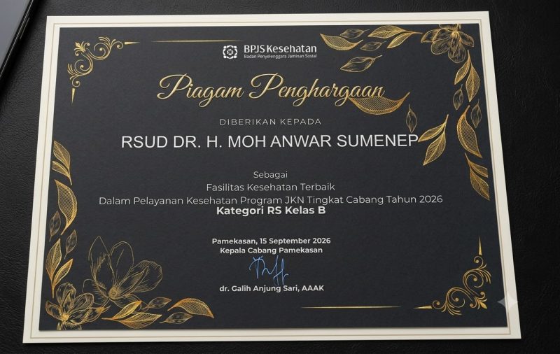 Piagam Penghargaan BPJS Kesehatan kepada RSUD dr. H. Moh. Anwar Sumenep.
