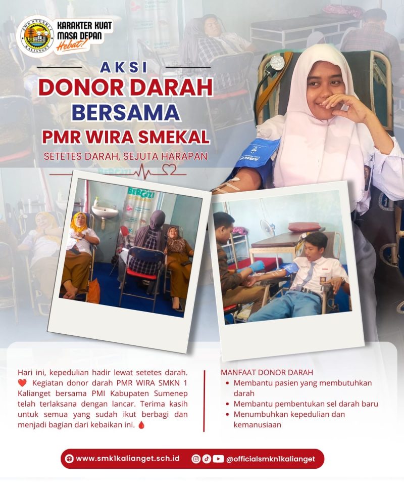 PMR Wira Unit SMKN 1 Kalianget bersama petugas UDD PMI Kabupaten Sumenep saat pelaksanaan aksi donor darah dalam rangka HUT PMI ke-81.