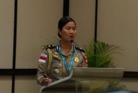 Kompol Riza Sativa, membawakan materi bertajuk “Trafficking Case Study Involving a ‘Mail Ordered Bride’”, di International Association of Women Police (IAWP) Annual Training Conference 2026 di Bali.