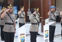 Upacara serah terima jabatan Kabid TIK Polda Jatim dan sejumlah Kapolres jajaran di Gedung Patuh Mapolda Jatim, Selasa (29/9/2026).