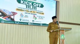 Bupati Sumenep Achmad Fauzi Wongsojudo mendukung gerakan pembacaan bersama 111.111 kali Surah Al-Waqi’ah yang melibatkan ASN dan PPPK dalam rangka Hari Santri dan Hari Jadi ke-757 Kabupaten Sumenep, Senin (12/10/2026).